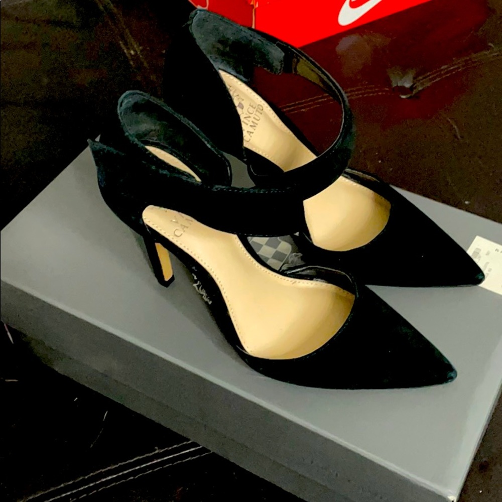 Black suede heels